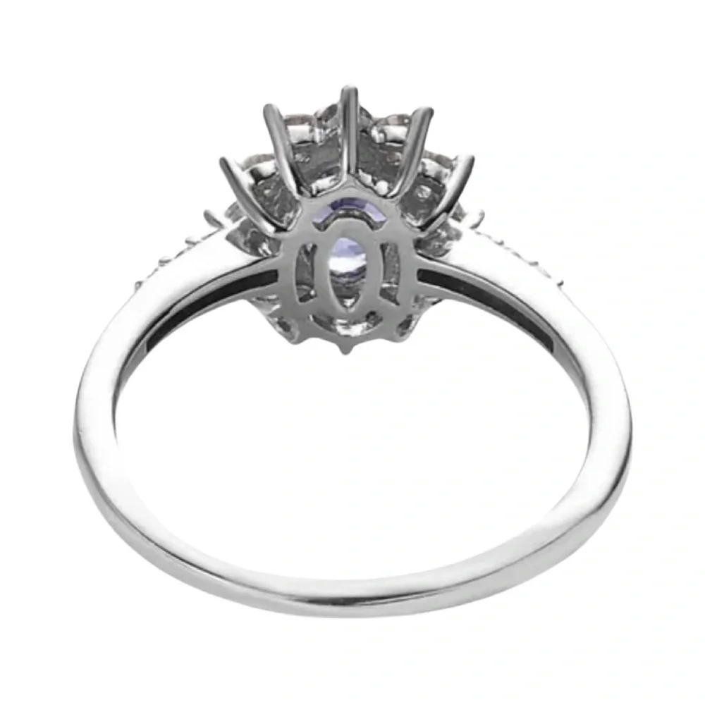 Tanzanite & White Zircon Sunburst Ring Platinum Over Sterling Silver 1.00 CTW